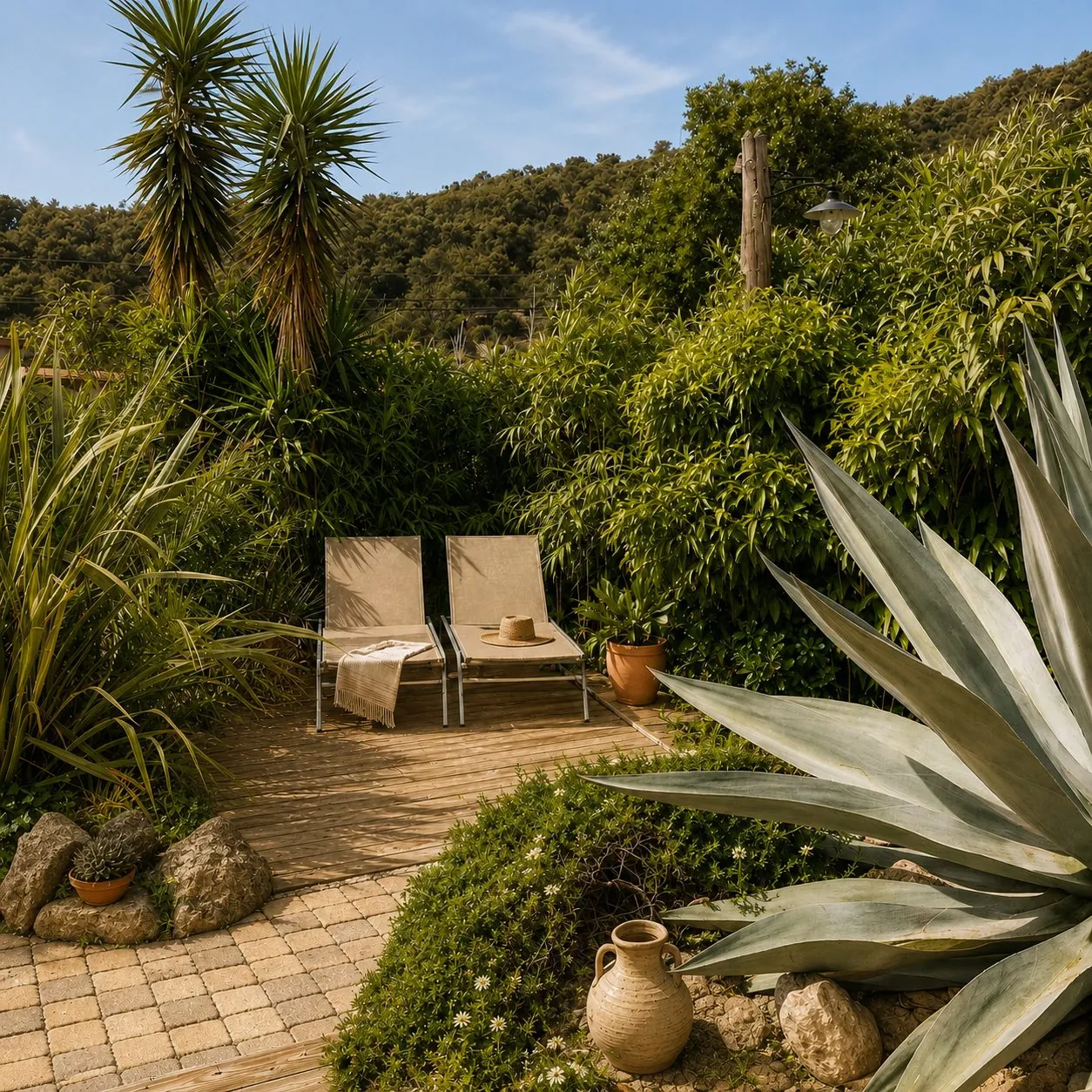 Terrasse et jardin méditerranéen